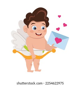 Cute Cupid is holding a bow and a love letter. Valentine's Day.