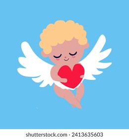 Cute Cupid hält Herz. Vektorgrafik im Cartoon-Stil.