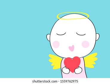 cute  cupid holding red heart  cartoon ,Valentine card concept  vector eps.10
