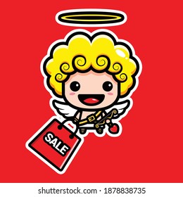 cute cupid holding a shopping bag
