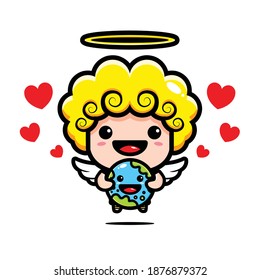cute cupid hugging earth full of love