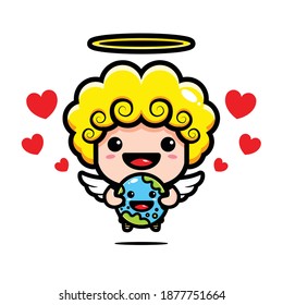 cute cupid hugging earth full of love