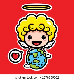 cute cupid hugging earth full of love