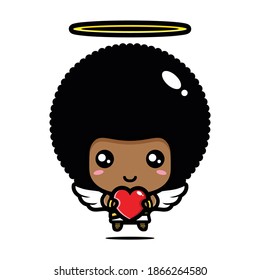 cute cupid hugging a love heart