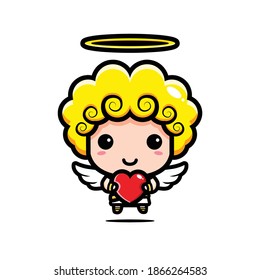 cute cupid hugging a love heart