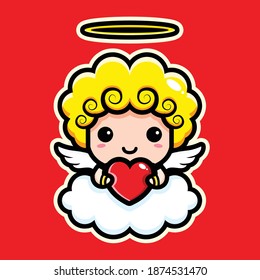 cute cupid hugging a love heart