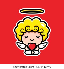 cute cupid hugging a love heart