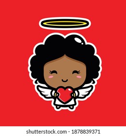 cute cupid hugging a love heart