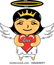 cute cupid hugging a love heart