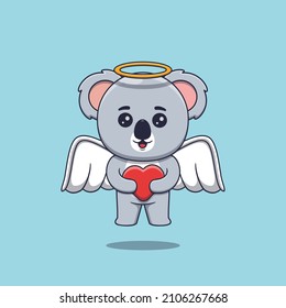 Cute cupid koala holding love heart