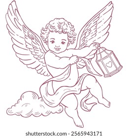 Cute Cupid with Lantern Illustration.
