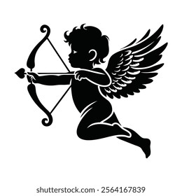 Cute Cupid Love Angel Icon Valentine's Day Cartoon Character Vector Illustration. baby Angel Holding Bow Arrow.