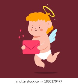 Cute cupid with love letter vector cartoon character isolated on background.