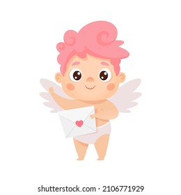 Cute cupid with love letter. Vector cartoon character for Valentine's day