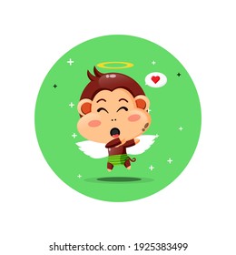 Cute cupid monkey in dubbing pose