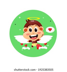 Cute cupid monkey flying in the sky