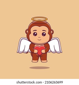 Cute cupid monkey holding love heart