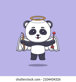 Cute cupid panda with bow and arrow
