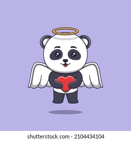 Cute cupid panda holding love heart