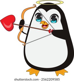 Cute Cupid Penguin Animal Vector