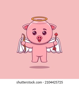 Cute cupid pig with bow and arrow