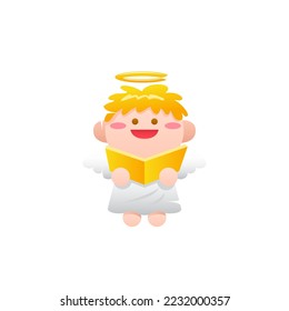 Cute cupid pig holding on a white background