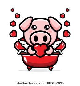 cute cupid pig taking bath