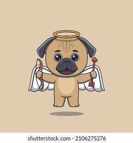 Cute cupid pug dog with bow and arrow
