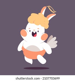 Cute cupid rabbit with angel wings and halo vector cartoon Valentines day character isolated on background.