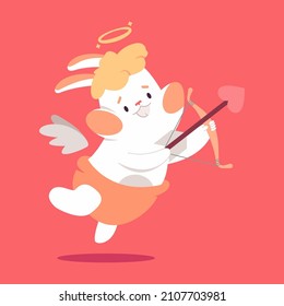 Cute cupid rabbit with bow and arrow vector cartoon Valentines day character isolated on background.