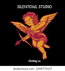 Pequeña tristeza cupido e iluminación vectorial de decepción