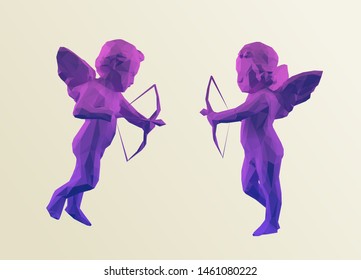 Cute Cupid. Set of Gradient Cupidon on Dark Background. Low Poly Vector 3D Rendering