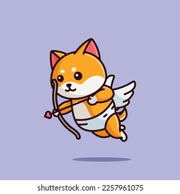 Cute cupid shiba smile with love arrows cartoon vector illustration animal love isolated