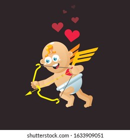 Cute cupid shooting his bow. Valentines Day flat character illustration, isolated on background