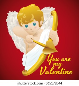 Cute Cupid shooting his magic golden arrow for Valentine's Day celebration.