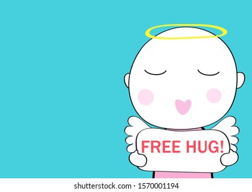 cute cupid with sign " free hug"  abstract Valentine card design background vector eps.10