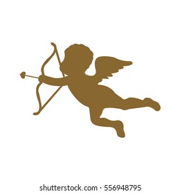 Cute cupid silhouette on white background. Flat Isolated vector illustration