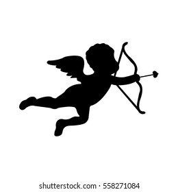 Cute cupid silhouette on white background. Flat Isolated vector illustration