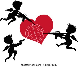 Cute Cupid Silhouettes with Gun