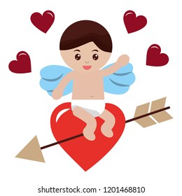 cute cupid sitting in love heart arrow valentine