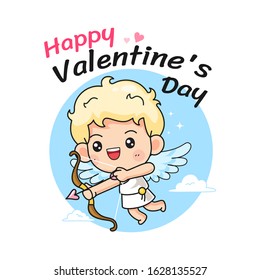 cute cupid with typography, kawaii mascot character for valentine day concept, cartoon vector illustration