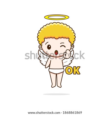 Cute cupid. Vector illustration of chibi character isolated on white background.