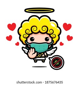 cute cupid wearing mask with stop virus pose