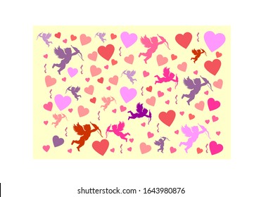 Cute cupids and hearts wallpaper illustration for valentine