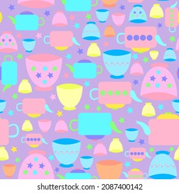 Cute cups and kettles seamless pattern. Suitable for textile, fabric, wrapping and decoration. Surface kettle pattern design.