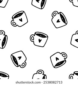 Copos bonitos sem emenda padrão doodle vetor no fundo branco