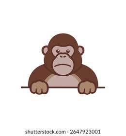 Curioso Bonito Gorila Marrom Personagem de Desenho Animado Escondendo-se enquanto espiando