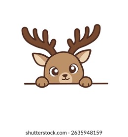 Cute Curious Deer Cartoon Character Hiding while Peeking