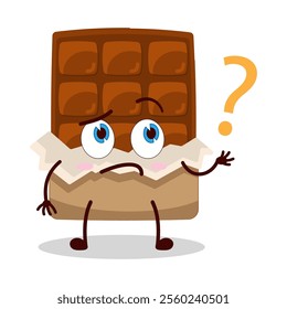 cute curious expression of bite chocolate bar character
