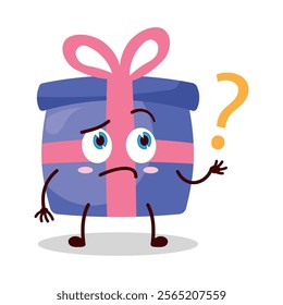 cute curious expression of blue gift box cartoon character
